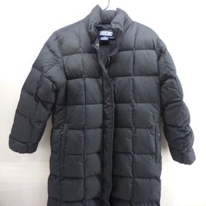 Lands End Goose Down Long Puffer Coat Black Quilted Parka Jacket Womens Petite 8